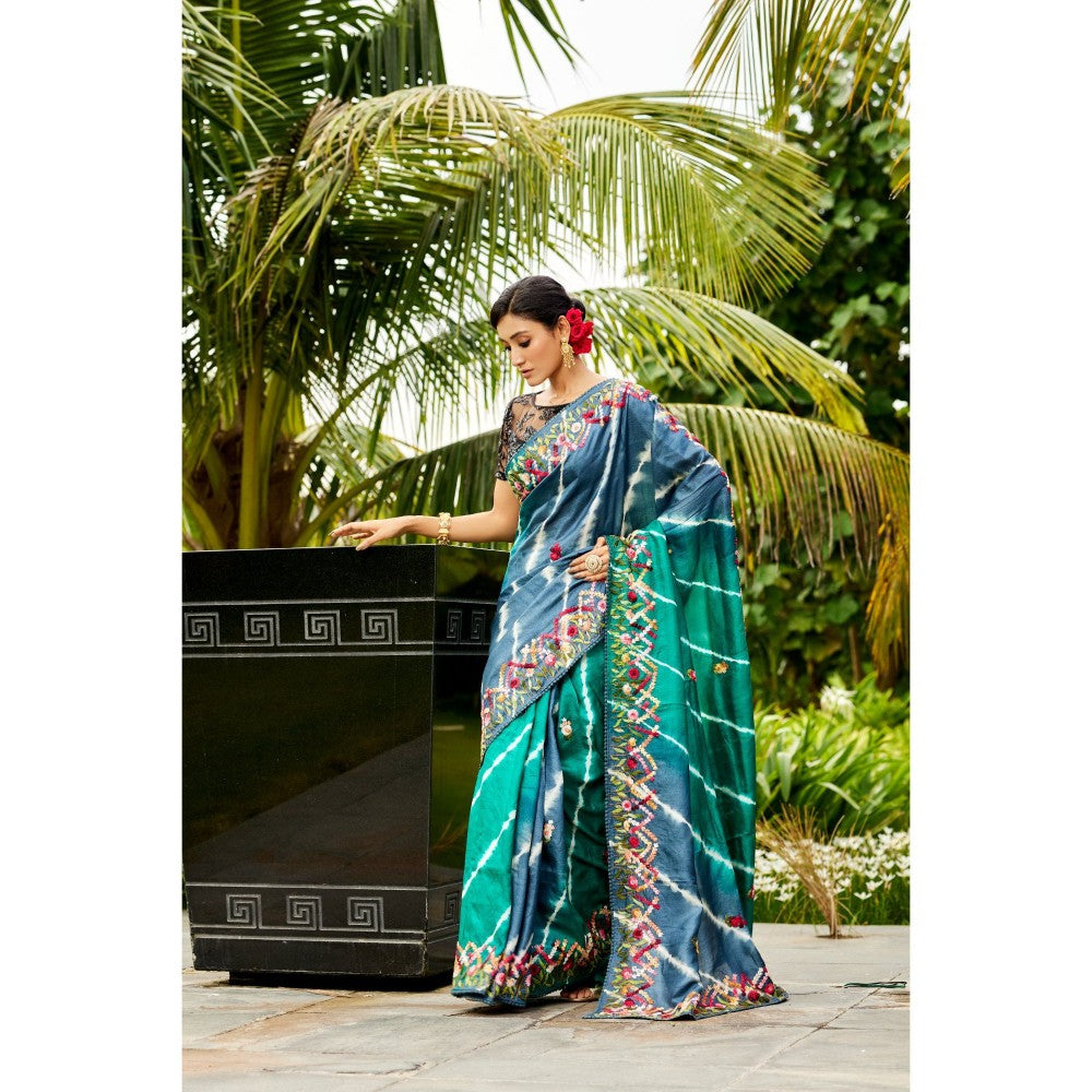 Aparnaa Teal 2D Shade Pure Tussar Saree with Unstitched Blouse