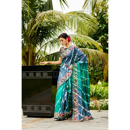 Aparnaa Teal 2D Shade Pure Tussar Saree with Unstitched Blouse