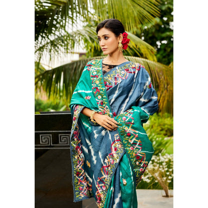 Aparnaa Teal 2D Shade Pure Tussar Saree with Unstitched Blouse