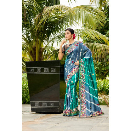 Aparnaa Teal 2D Shade Pure Tussar Saree with Unstitched Blouse