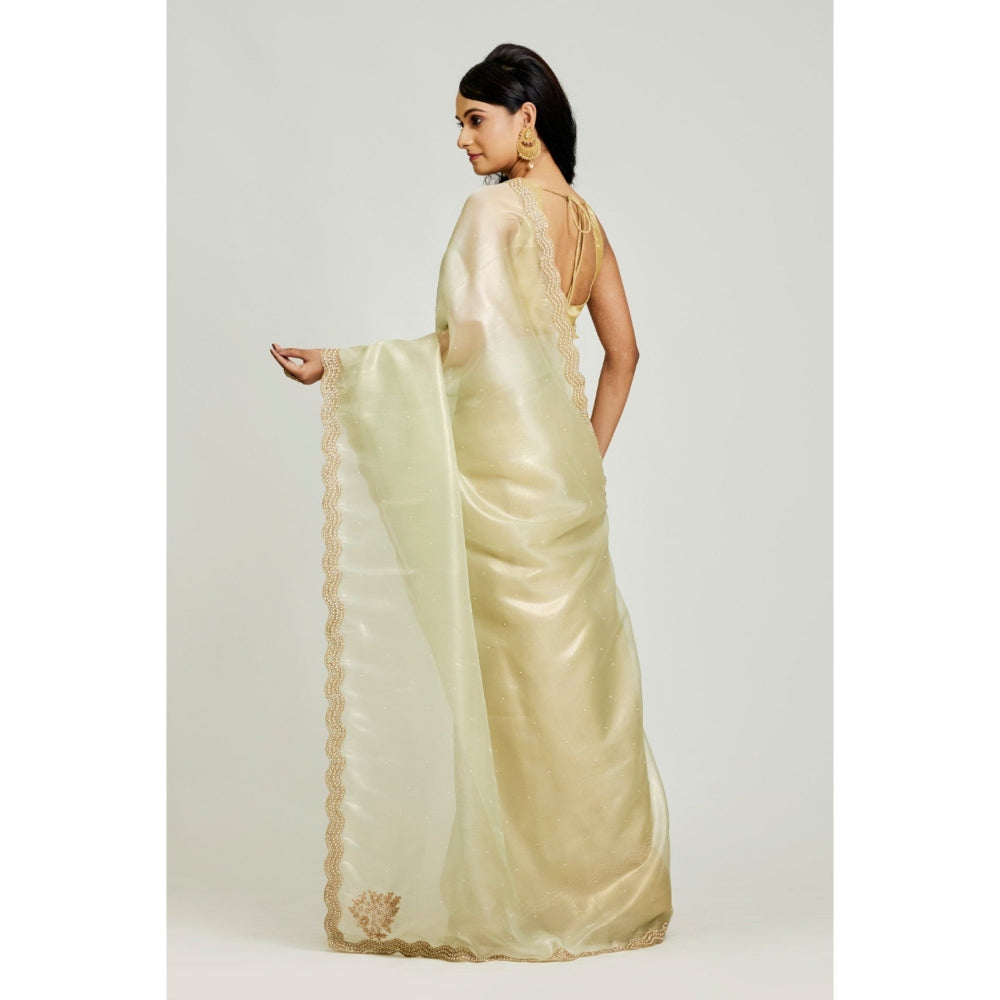 Aparnaa Olive Green Organza Tissue Saree with Unstitched Blouse