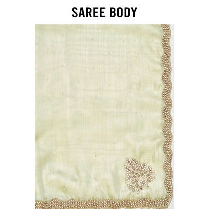 Aparnaa Olive Green Organza Tissue Saree with Unstitched Blouse