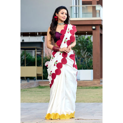 Aparnaa White Pure Chanderi Saree with Unstitched Blouse