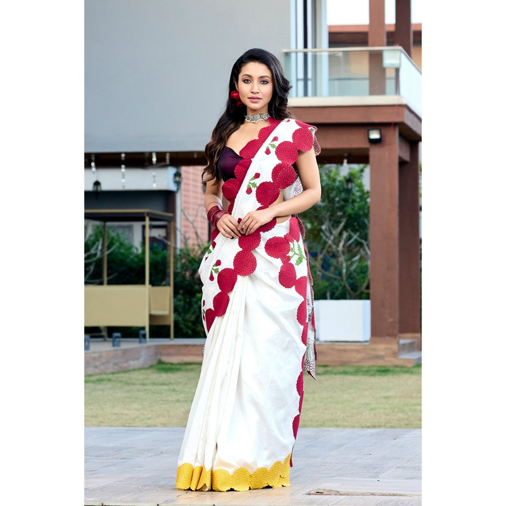 Aparnaa White Pure Chanderi Saree with Unstitched Blouse