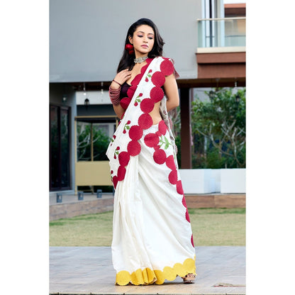 Aparnaa White Pure Chanderi Saree with Unstitched Blouse