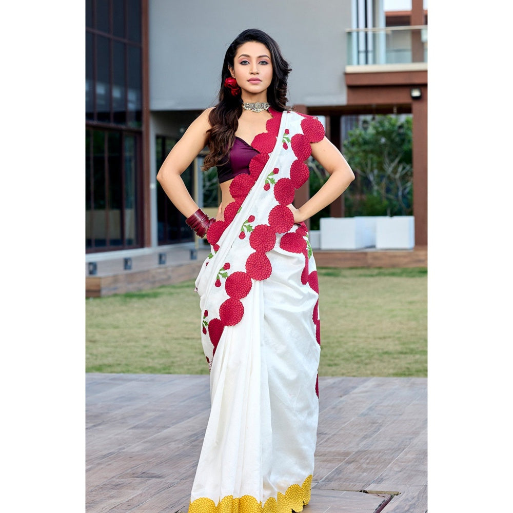 Aparnaa White Pure Chanderi Saree with Unstitched Blouse