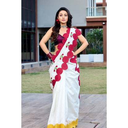 Aparnaa White Pure Chanderi Saree with Unstitched Blouse