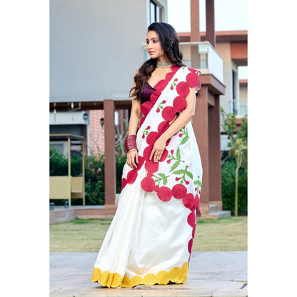 Aparnaa White Pure Chanderi Saree with Unstitched Blouse