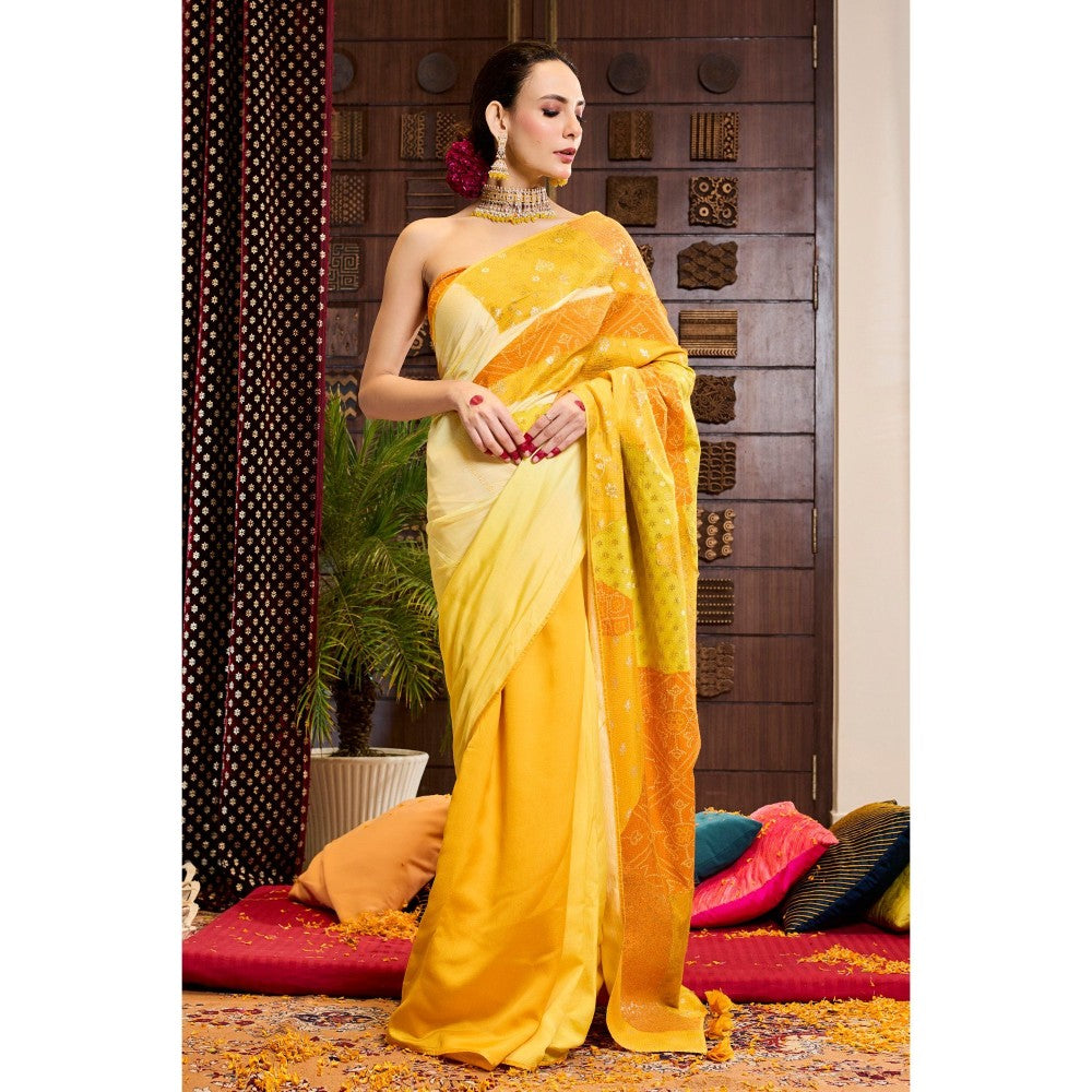 Aparnaa Yellow Saree with Unstitched Blouse