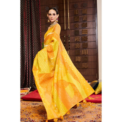 Aparnaa Yellow Saree with Unstitched Blouse