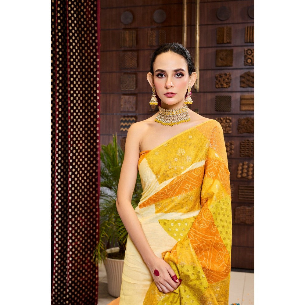 Aparnaa Yellow Saree with Unstitched Blouse