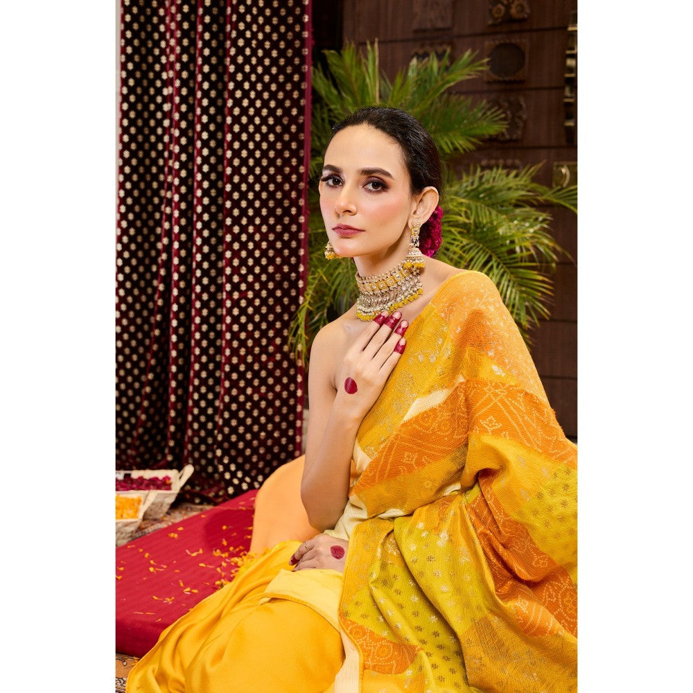 Aparnaa Yellow Saree with Unstitched Blouse