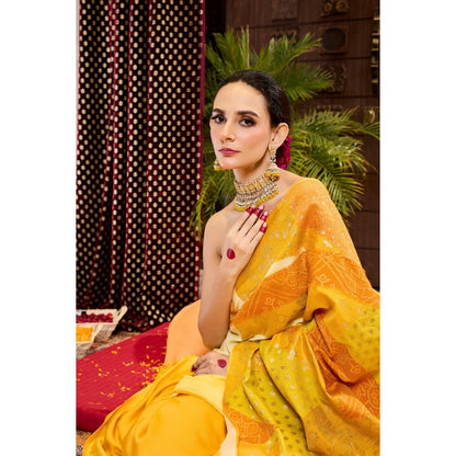 Aparnaa Yellow Saree with Unstitched Blouse