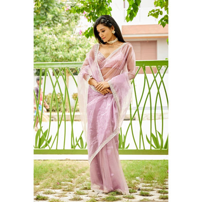 Aparnaa Lavender Glass Tissue Saree with Unstitched Blouse