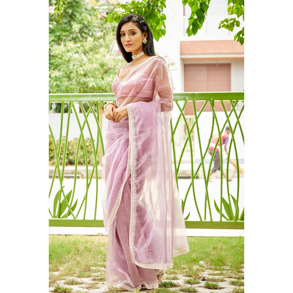 Aparnaa Lavender Glass Tissue Saree with Unstitched Blouse