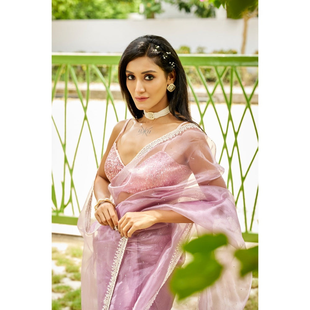 Aparnaa Lavender Glass Tissue Saree with Unstitched Blouse