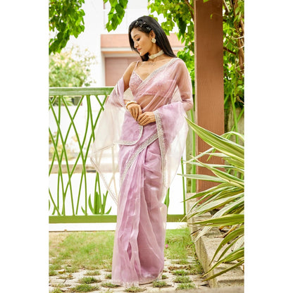 Aparnaa Lavender Glass Tissue Saree with Unstitched Blouse