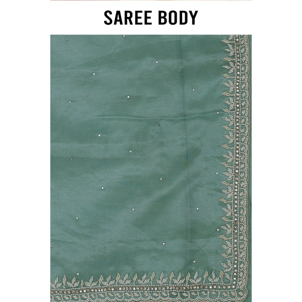 Aparnaa Sky Blue Glass Tissue Saree with Unstitched Blouse