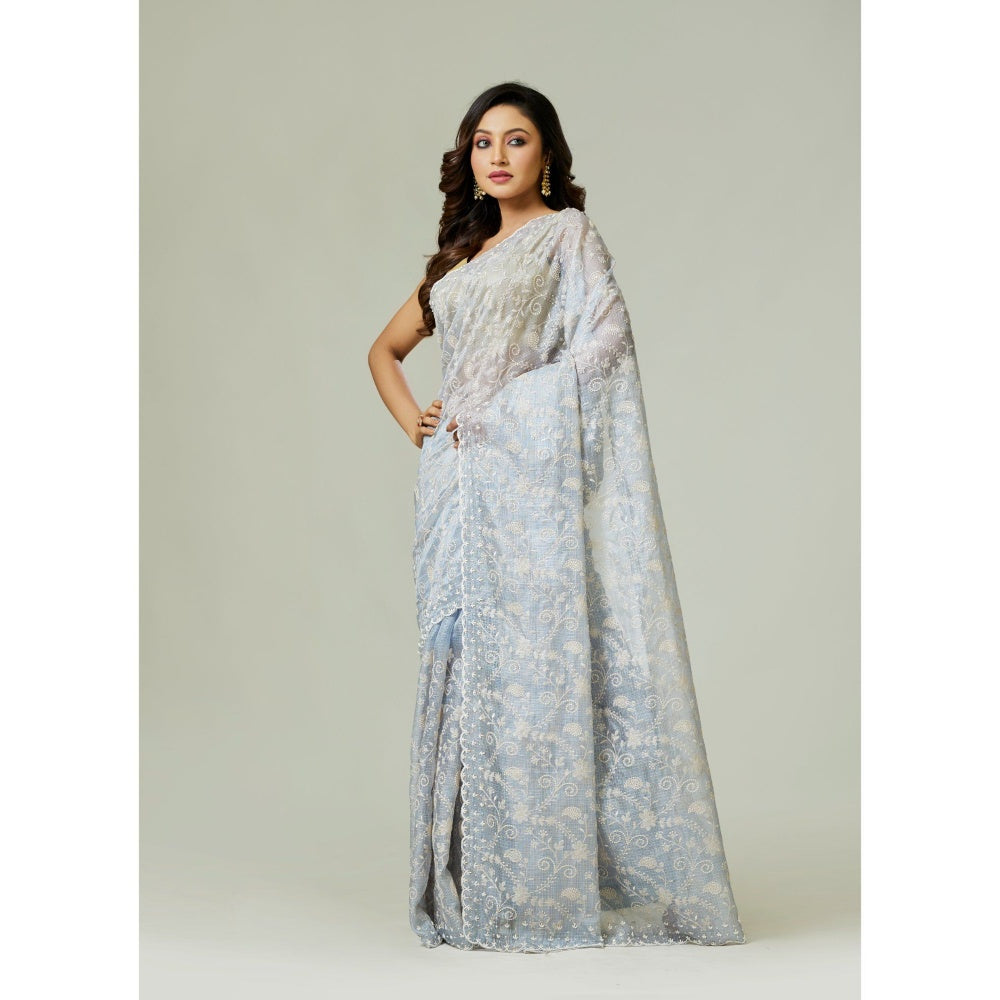 Aparnaa Powder Blue Kota Silk Saree with Unstitched Blouse