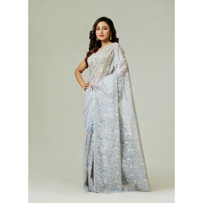Aparnaa Powder Blue Kota Silk Saree with Unstitched Blouse
