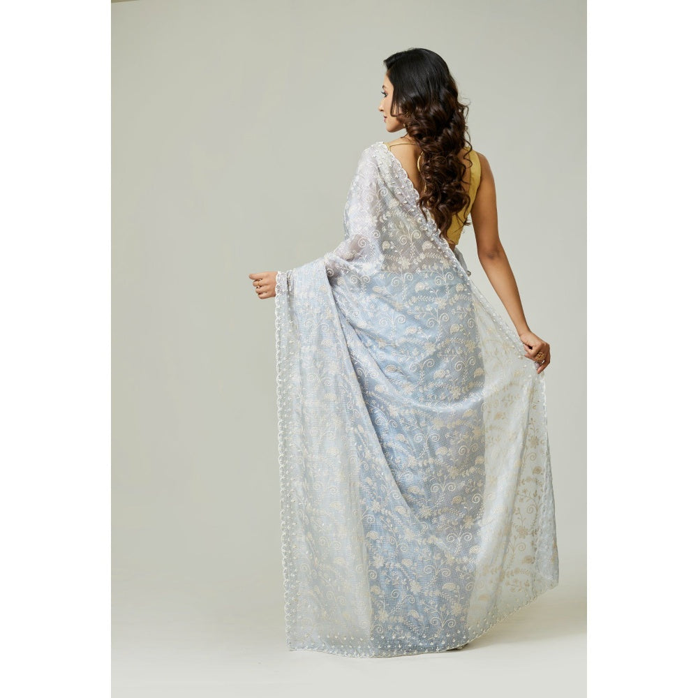 Aparnaa Powder Blue Kota Silk Saree with Unstitched Blouse