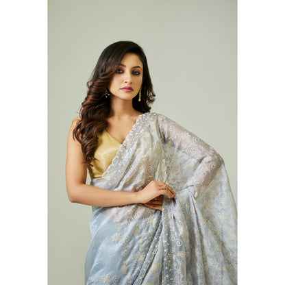 Aparnaa Powder Blue Kota Silk Saree with Unstitched Blouse