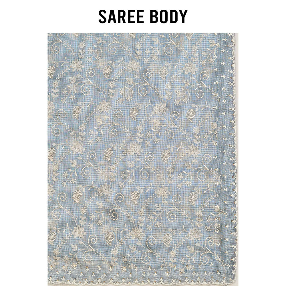 Aparnaa Powder Blue Kota Silk Saree with Unstitched Blouse