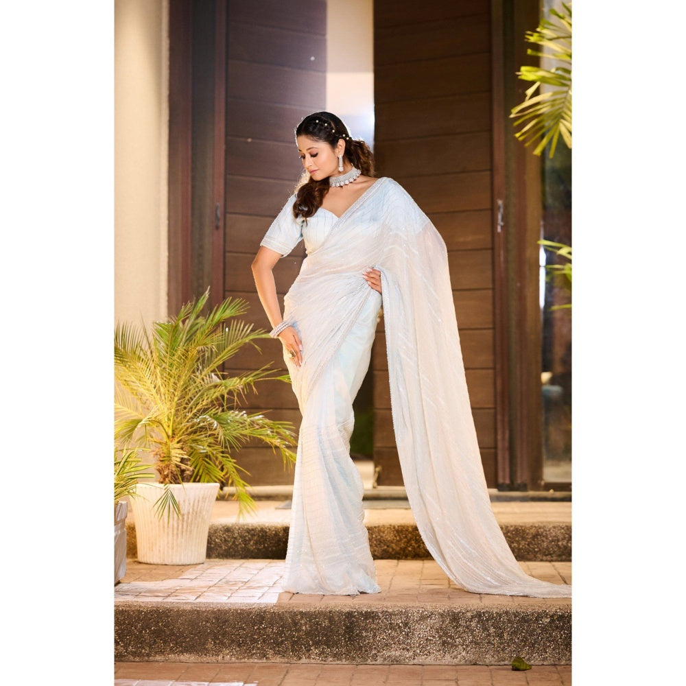Aparnaa Light Blue Saree with Unstitched Blouse