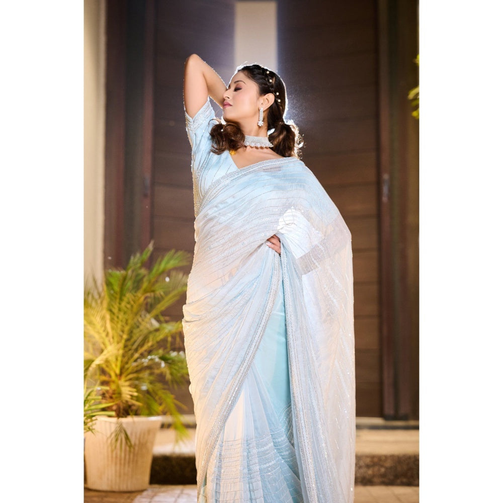 Aparnaa Light Blue Saree with Unstitched Blouse