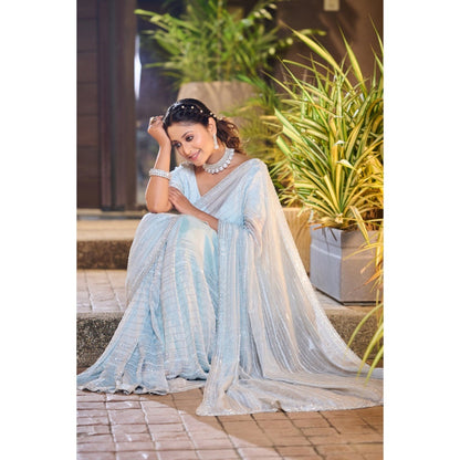 Aparnaa Light Blue Saree with Unstitched Blouse