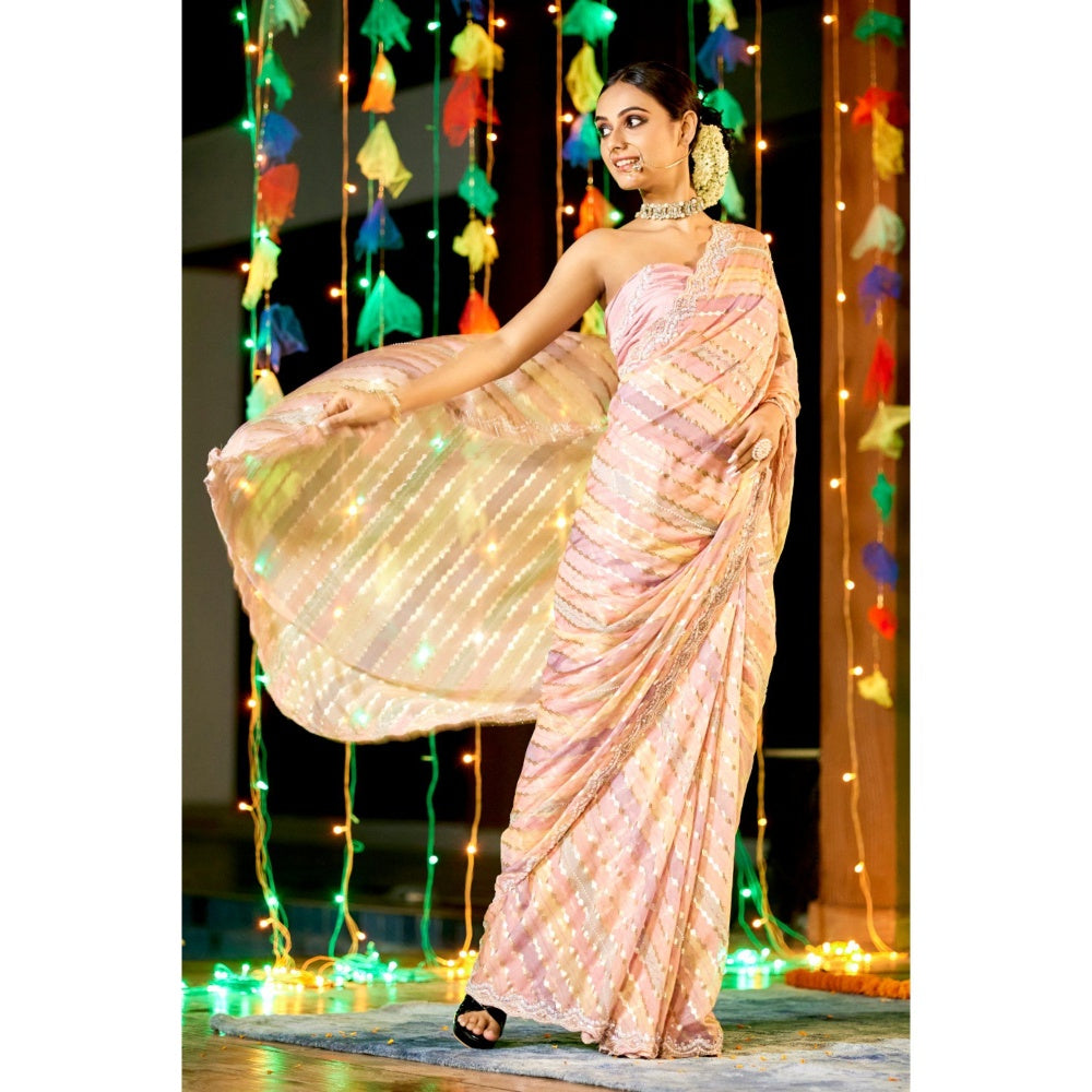Aparnaa Multi-Colour Hand Embroidered Organza Khadi Saree with Unstitched Blouse