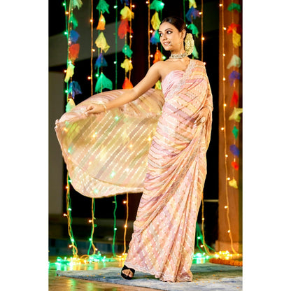 Aparnaa Multi-Colour Hand Embroidered Organza Khadi Saree with Unstitched Blouse