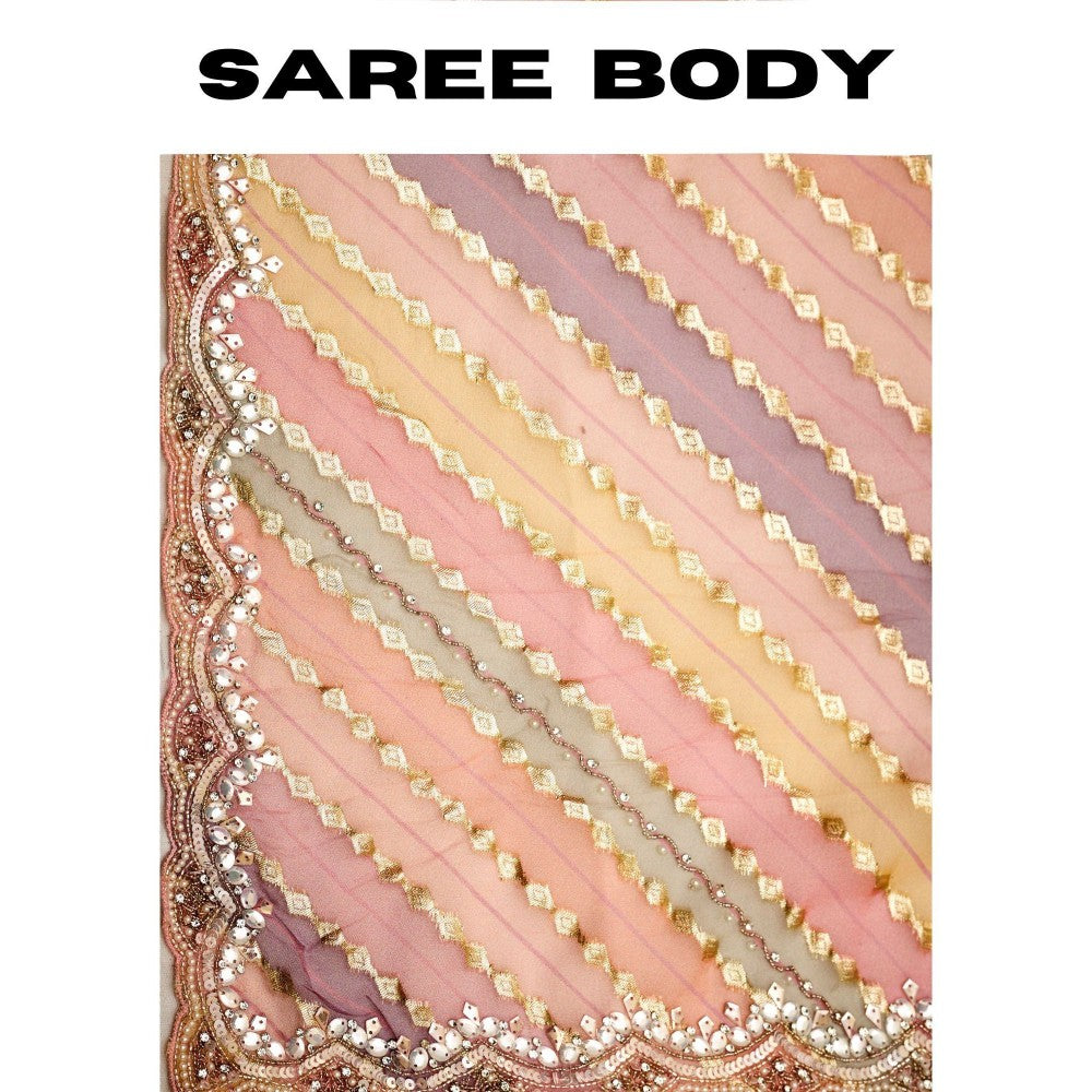 Aparnaa Multi-Colour Hand Embroidered Organza Khadi Saree with Unstitched Blouse