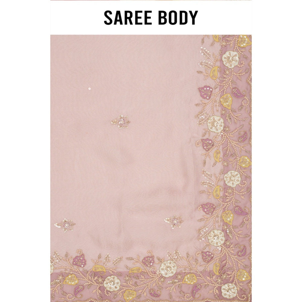 Aparnaa Lavender Hand Embroidered Tissue Saree with Unstitched Blouse