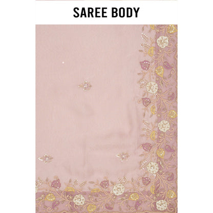 Aparnaa Lavender Hand Embroidered Tissue Saree with Unstitched Blouse
