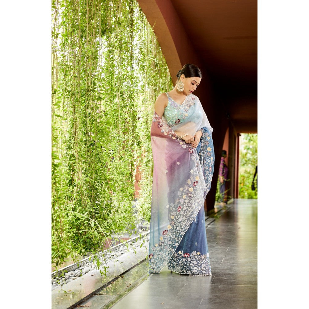 Aparnaa Multi-Colour Two-Colour Shaded Organza Saree with Unstitched Blouse