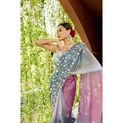 Aparnaa Multi-Colour Two-Colour Shaded Organza Saree with Unstitched Blouse