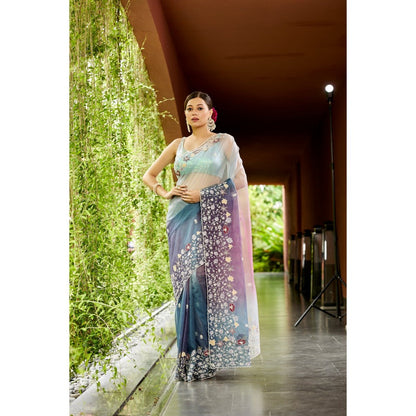 Aparnaa Multi-Colour Two-Colour Shaded Organza Saree with Unstitched Blouse