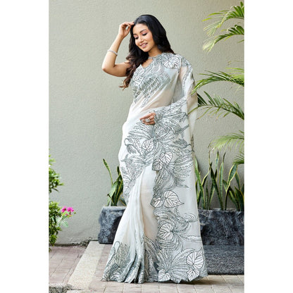 Aparnaa White Tissue Saree with Unstitched Blouse