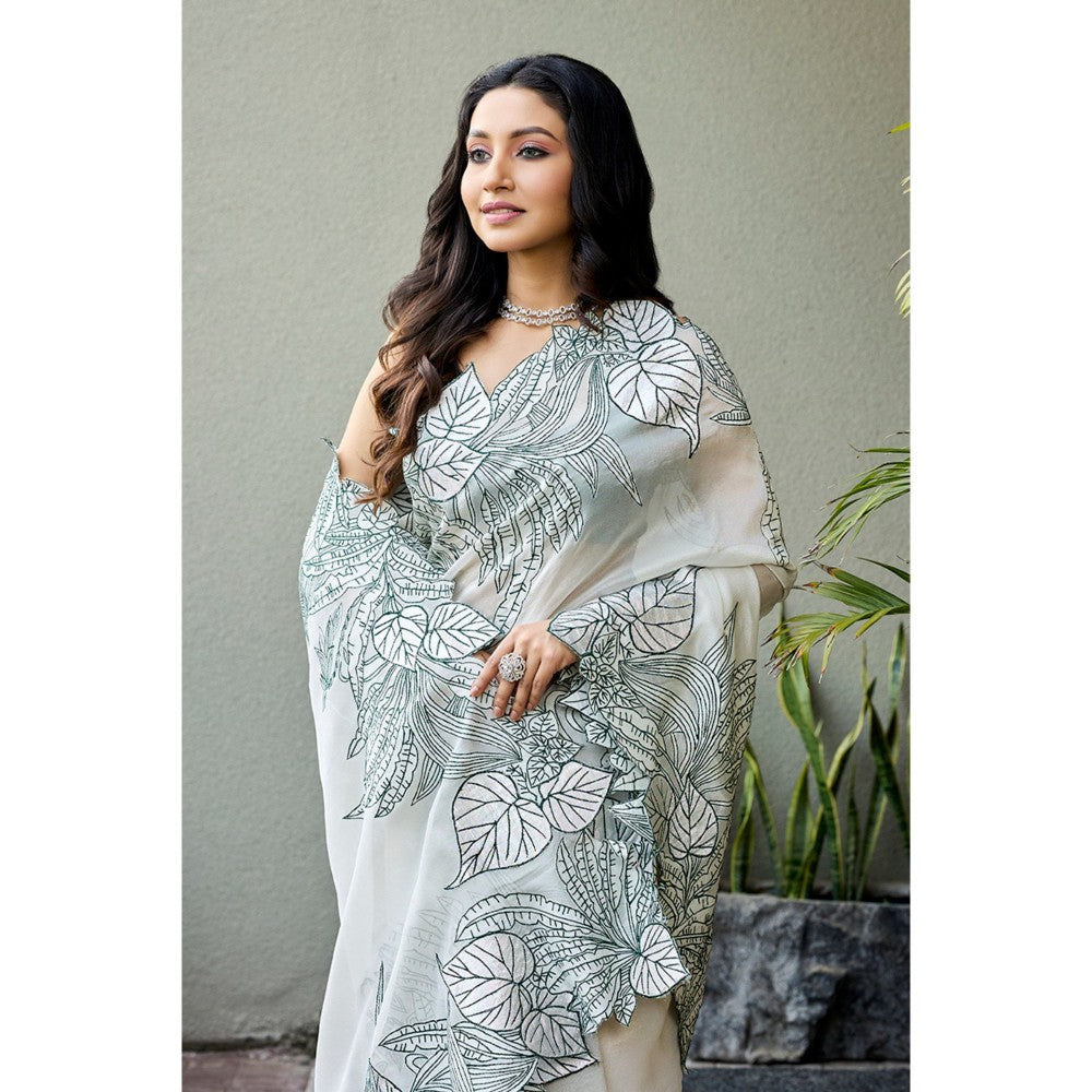 Aparnaa White Tissue Saree with Unstitched Blouse