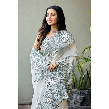 Aparnaa White Tissue Saree with Unstitched Blouse
