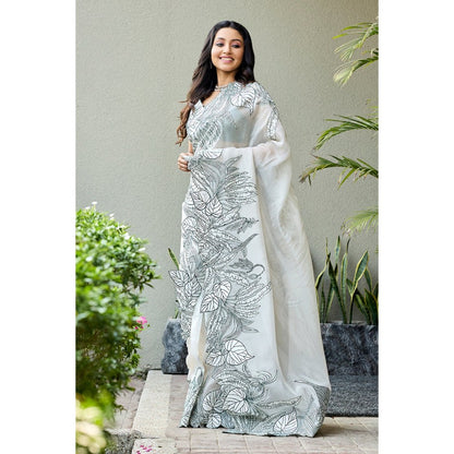 Aparnaa White Tissue Saree with Unstitched Blouse