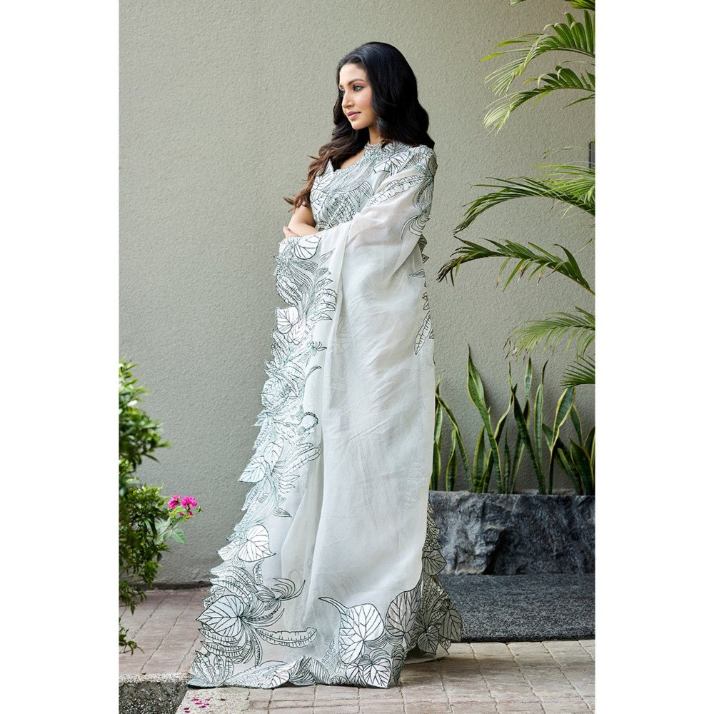 Aparnaa White Tissue Saree with Unstitched Blouse