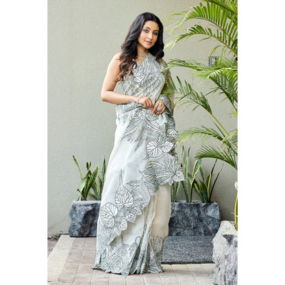Aparnaa White Tissue Saree with Unstitched Blouse