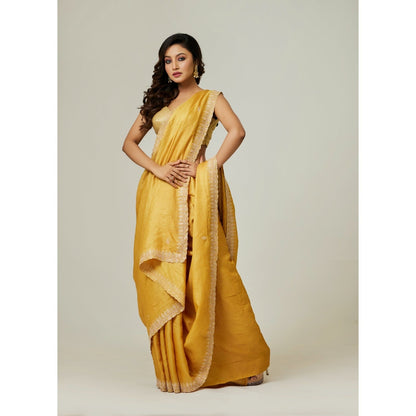 Aparnaa Mustard Pure Tussar Saree with Unstitched Blouse