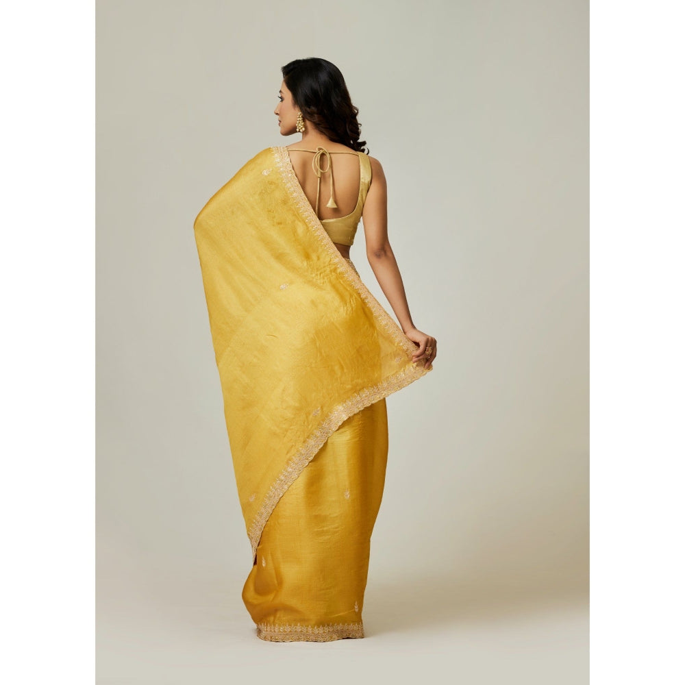 Aparnaa Mustard Pure Tussar Saree with Unstitched Blouse