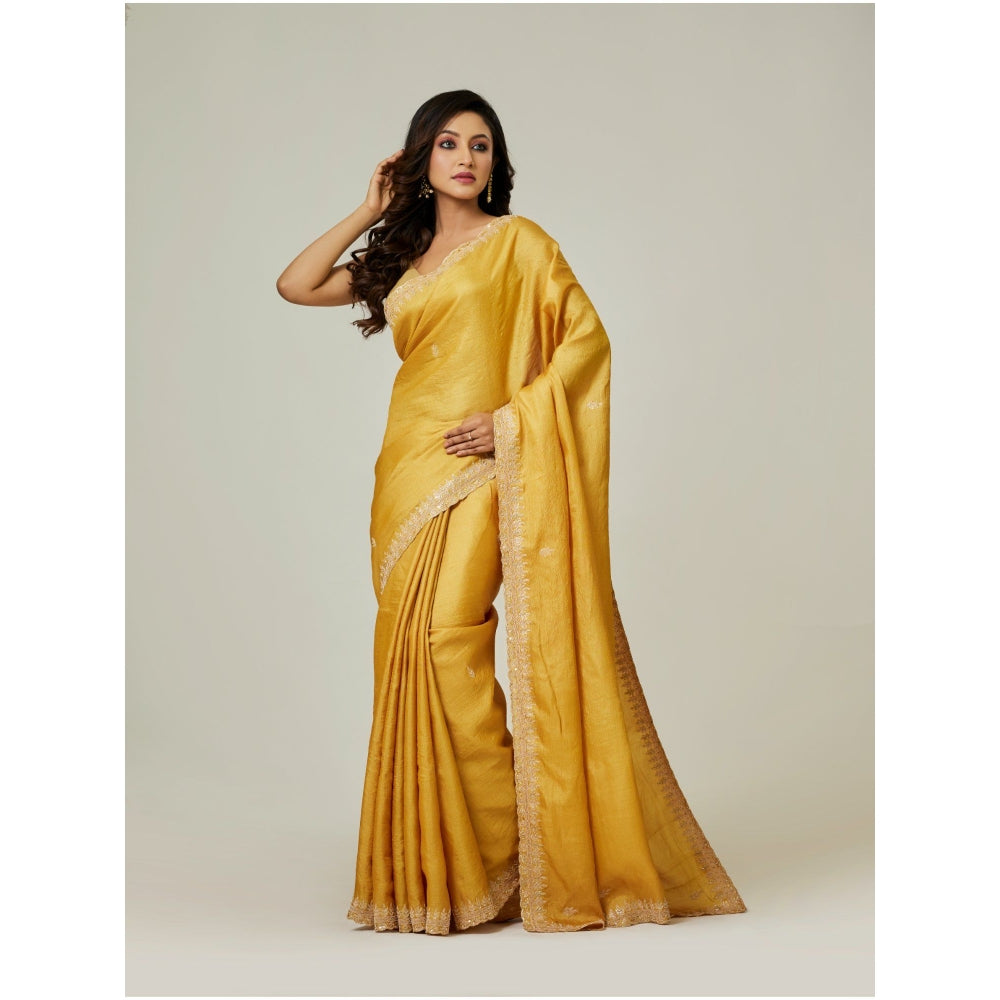 Aparnaa Mustard Pure Tussar Saree with Unstitched Blouse