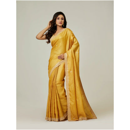 Aparnaa Mustard Pure Tussar Saree with Unstitched Blouse