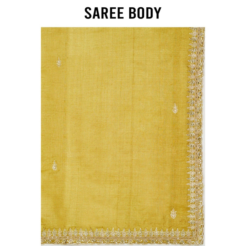 Aparnaa Mustard Pure Tussar Saree with Unstitched Blouse