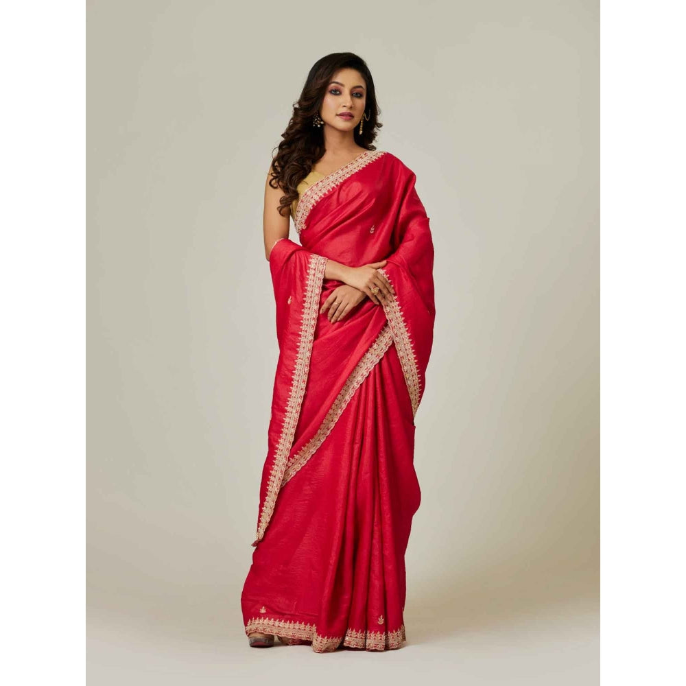 Aparnaa Red Pure Tussar Saree with Unstitched Blouse